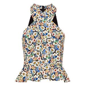 NWOT Veronica Beard Drey Daisy-Like Floral Halter Peplum Top